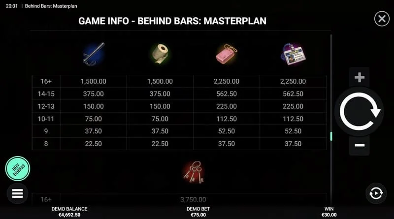 Behind Bars Masterplan - Instant Win screen